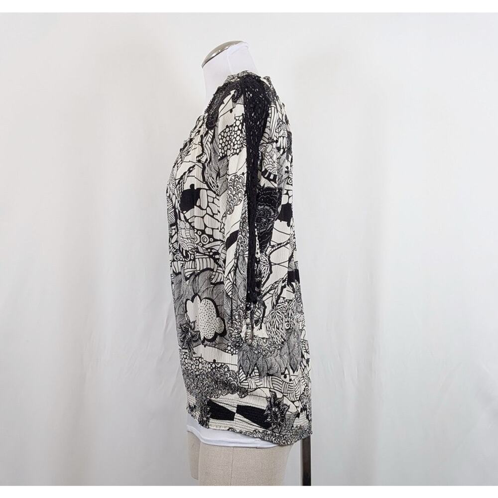 Desigual Top Black White Crinkle Melina Floral Print Peasant Women's Size S - Picture 4 of 7